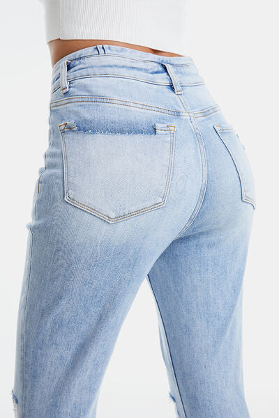 Full Size Distressed Raw Hem High Waist Flare Jeans